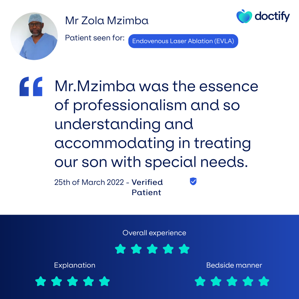 Mr.Mzimba was the essence of professionalism and so understanding and accommodating in treating our son with special needs.