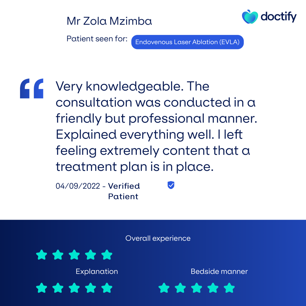 Very knowledgeable. The consultation was conducted in a friendly but professional manner. Explained everything well. I left feeling extremely content that a treatment plan is in place.